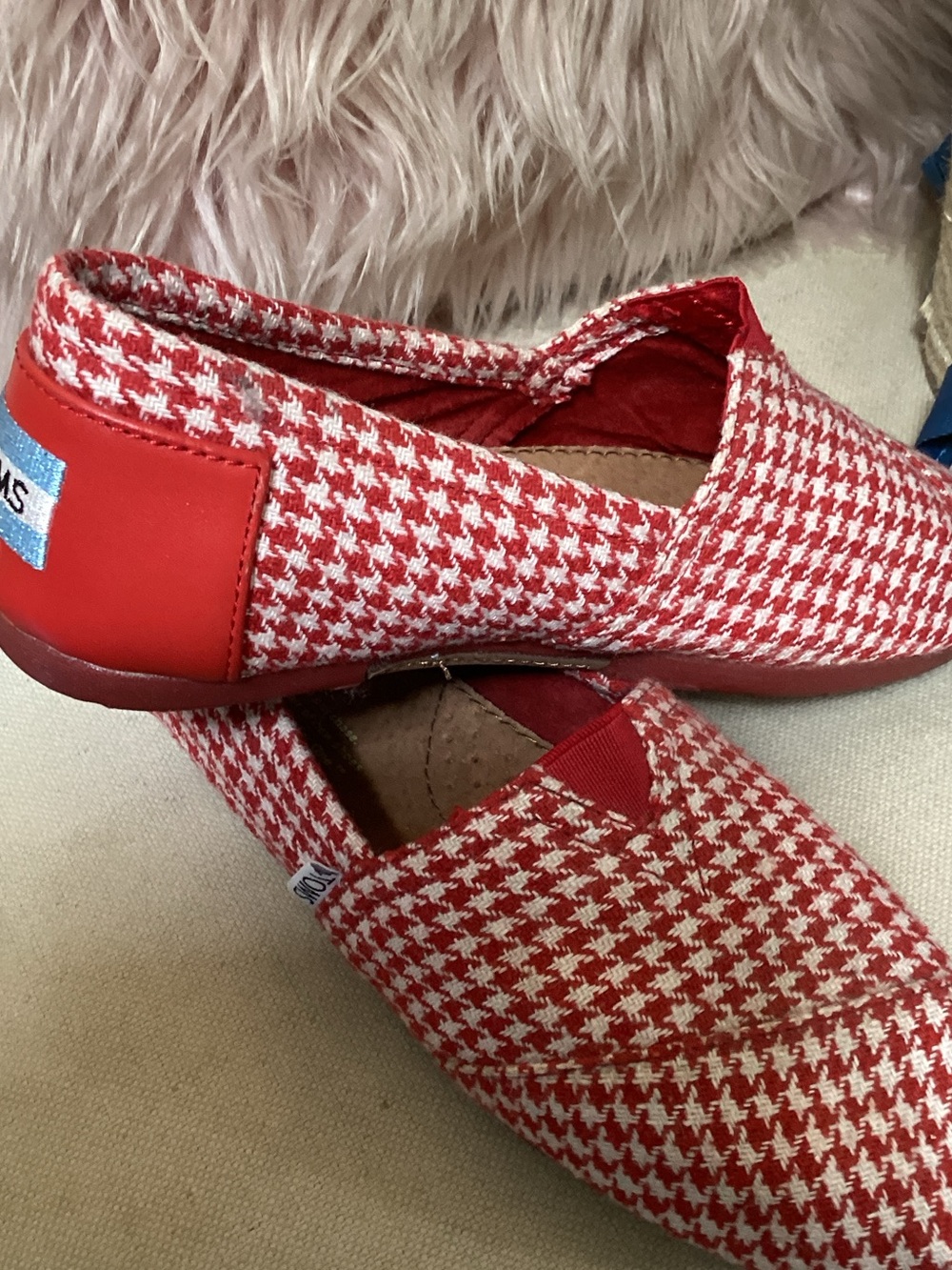 Toms Red and White Houndstooth Slip-On Flats worn once.